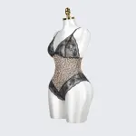 Plus Size Sheer Leopard Print Bodysuit
