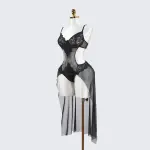 Sheer Black Lace Slip Dress