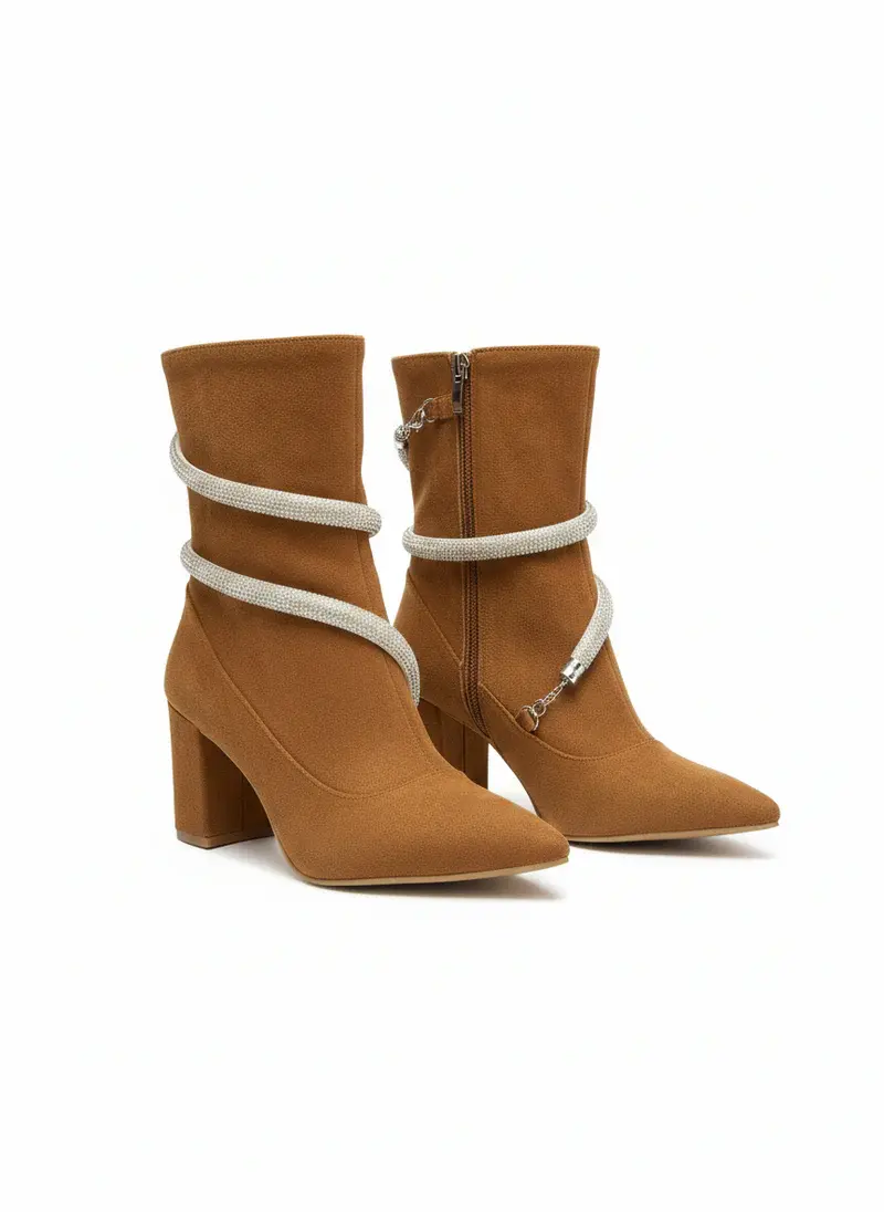 Boots with white belts wrap around it B-43