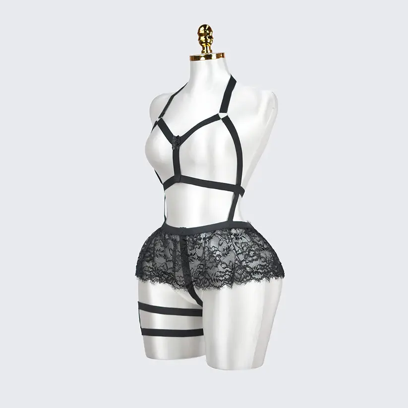 Plus Size Cutout Cupless Lingerie Skirt Set