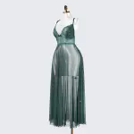 Sheer Embroidered Cutout Long Dress Fine Mesh Lingerie