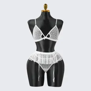 White Lace Embroidery Lingerie Erotic Bra Panty Set