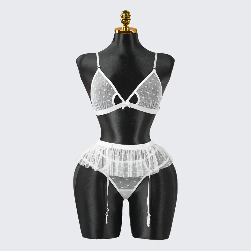 White Lace Embroidery Lingerie Erotic Bra Panty Set