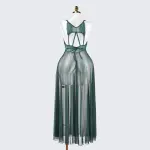 Sheer Embroidered Cutout Long Dress Fine Mesh Lingerie