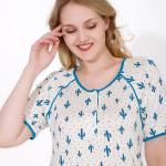 Elegant Cotton Printed Nightdress – Short Sleeve, Full Length
