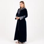 Women’s Long Sleeve Winter Abaya – Jacquard Textured Cotton – Warm Home Wear – Maxi Length Galabeya