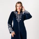 Women’s Long Sleeve Winter Abaya – Jacquard Textured Cotton – Warm Home Wear – Maxi Length Galabeya