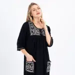 Embroidered Cotton Nightdress with 3/4 Sleeves – Soft, Stylish & Comfortable