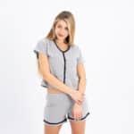 Soft Grey Cotton Buttoned Pajama Set – Short & Chic Comfort
