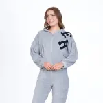 Dark Grey Cotton Pajama Set – Zipper Jacket & Embroidered