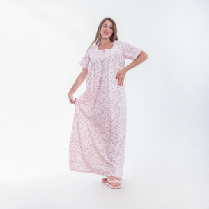 Embroidered cotton summer nightgown – long, wide sleeve design for comfort and ventilatio