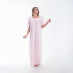 Embroidered cotton summer nightgown – long, wide sleeve design for comfort and ventilatio