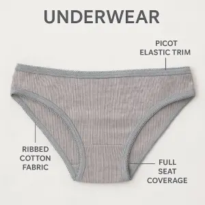 Kids’ Ribbed Cotton Bikini Underwear(Pack of 1)