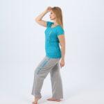 Women’s Cotton Pajama Set – Short Sleeve Top & Wide-Leg Pants