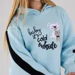 Women’s 2-Piece Lounge Set – “Baby It’s Cold Outside” Graphic Hoodie & Striped Leggings