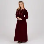Luxury Velvet Maroon Abaya with Embroidered Neckline
