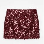 Burgundy Sequin Mini Skirt