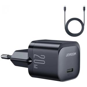 Joyroom JR-TCF02 PD 20W Mini Intelligent EU Fast Charger with C to C Cable, 1 Meter Length, Black