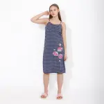 Women’s Striped Sleep Dress with Spaghetti Straps & Floral Print