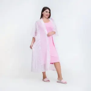 Satin Robe with Long Cotton Nightgown – Sleeveless & Perfect for Summer Comfor