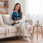 Dark Green & White Printed Winter Pajama Set
