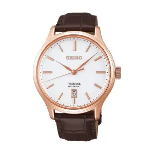 SEIKO Men's Hand Watch PRESAGE Brown Leather Band, White Dial SRPD42J1