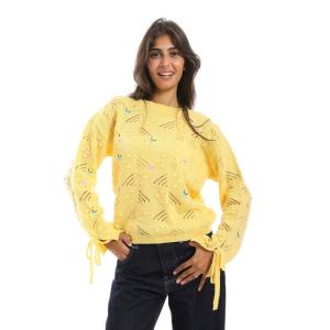 Embroidered pullover with drawstring sleeves