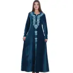 Women’s Long Sleeve Winter Abaya – Jacquard Textured Cotton – Warm Home Wear – Maxi Length Galabeya