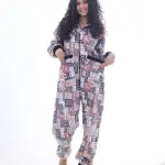 Cozy Printed Girls’ Jumpsuit – Full-Length Loungewear with Zipper & Pockets